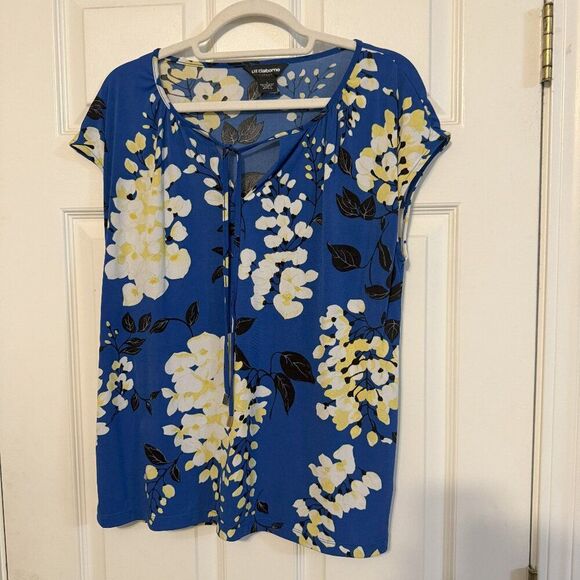 Liz Claiborne Blue Floral Sleeveless Blouse – Size Large, EUC, Career Chic Light - Picture 1 of 4